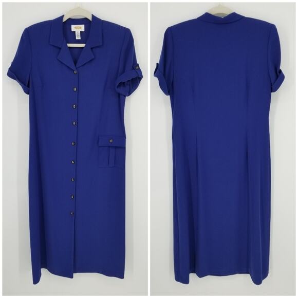 3/ $25 Talbots Vintage 90s Utility Maxi Shirt Dress 10P Blue Short Sleeve Button - Picture 1 of 6